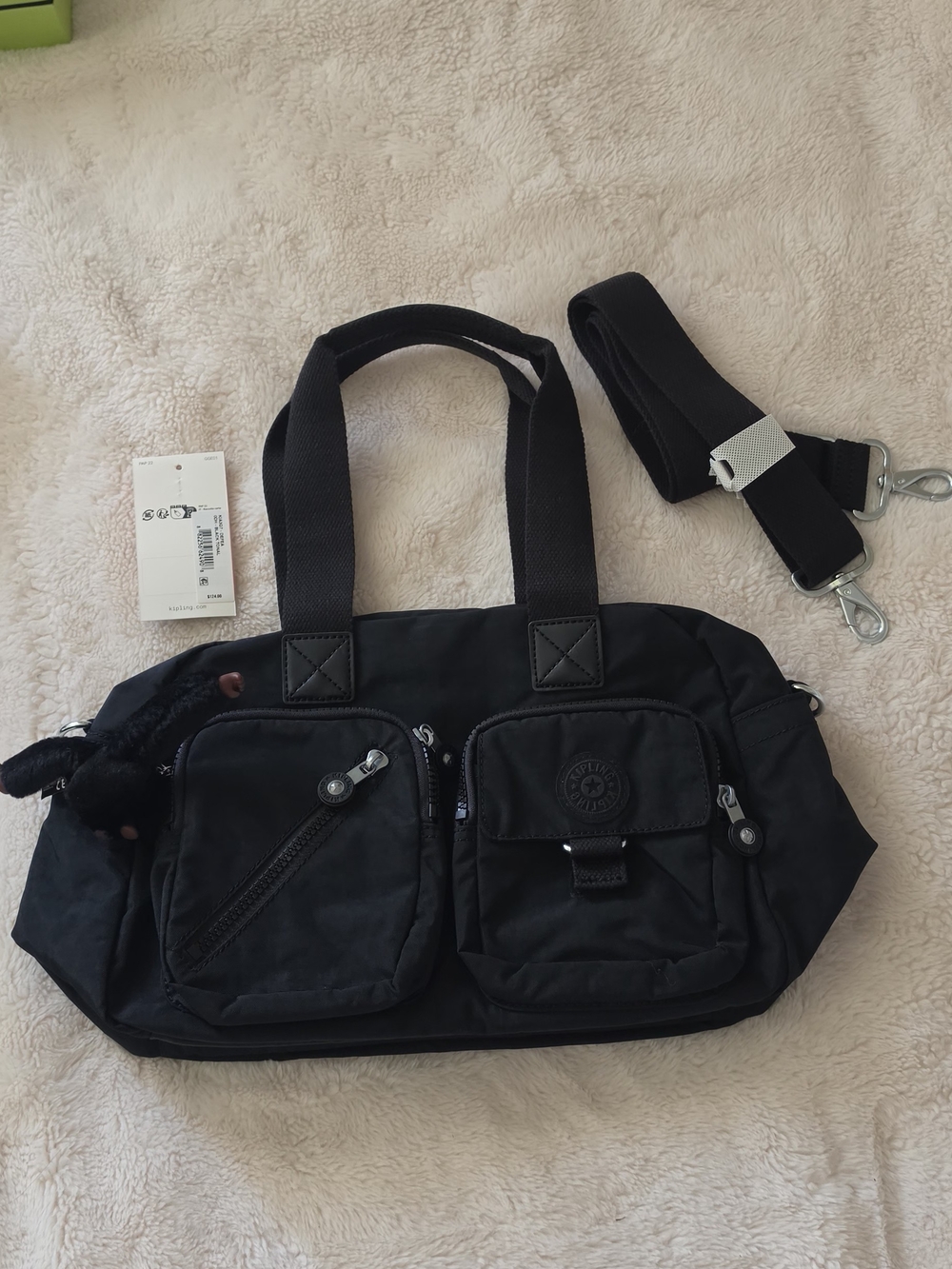 Kipling Defea Shoulder Bag Black Tonal Crossbody Strap Handbag